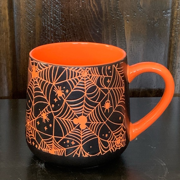 Disney Mickey Mouse Spider Web Ceramic Halloween Mug - Black & Orange - Picture 1 of 9